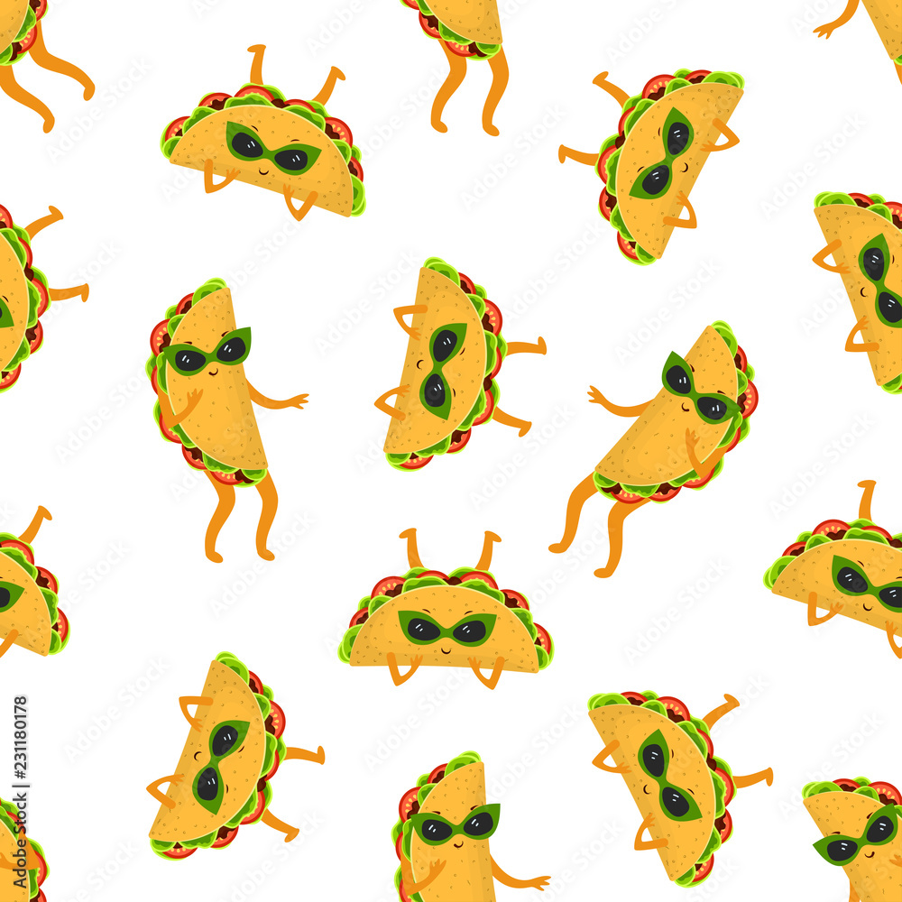 Naklejka premium pattern with cartoon tacos