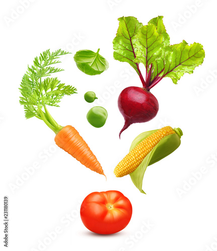 Falling vegetables isolated