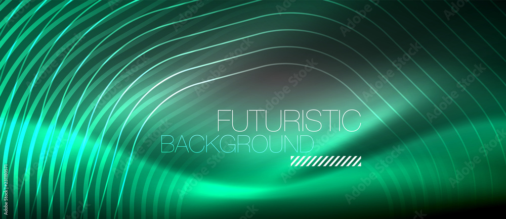 Naklejka premium Neon glowing lines, magic energy space light concept, abstract background wallpaper design