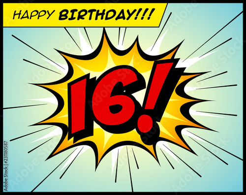 Happy Birthday postcard, in a vintage style comic book bubble sound effect  - Vector EPS10.