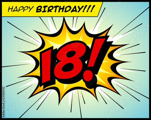 Happy Birthday postcard, in a vintage style comic book bubble sound effect  - Vector EPS10.