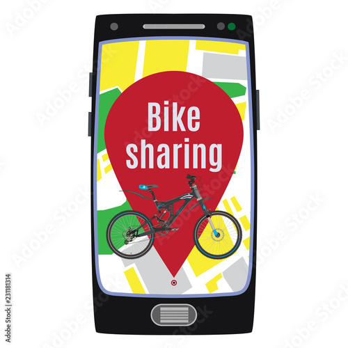 Bike sharing service concept vector flat illustration