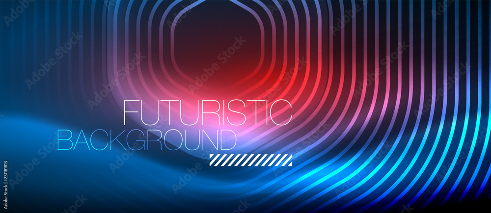 Neon glowing lines, magic energy space light concept, abstract background wallpaper design