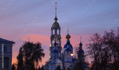 Cathedral of the Kazan Icon of the Mother of God. Autumn evening sunset photo