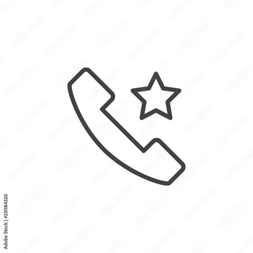 Telephone and star outline icon. linear style sign for mobile concept and web design. Favorite phone call simple line vector icon. Symbol, logo illustration. Pixel perfect vector graphics Telephone and star outline icon. linear style sign for mobile concept and web design. Favorite phone call simple line vector icon. Symbol, logo illustration. Pixel perfect vector graphics