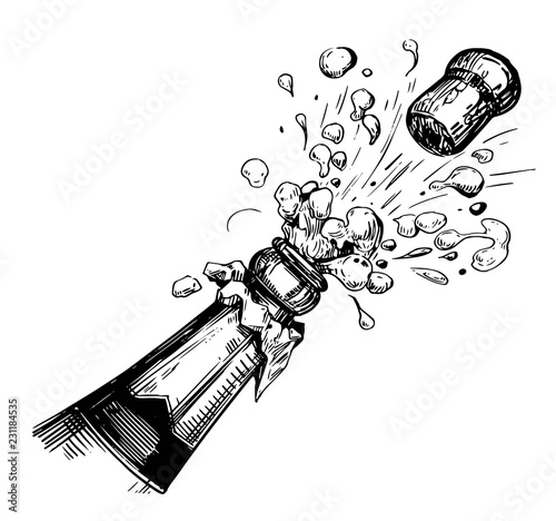 Sketch of champagne bottle. Hand drawn illustration converted to vector