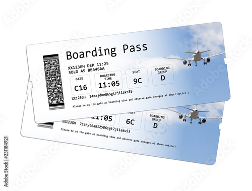 фотографія Airline boarding pass tickets isolated on white - The contents of the image are totally invented