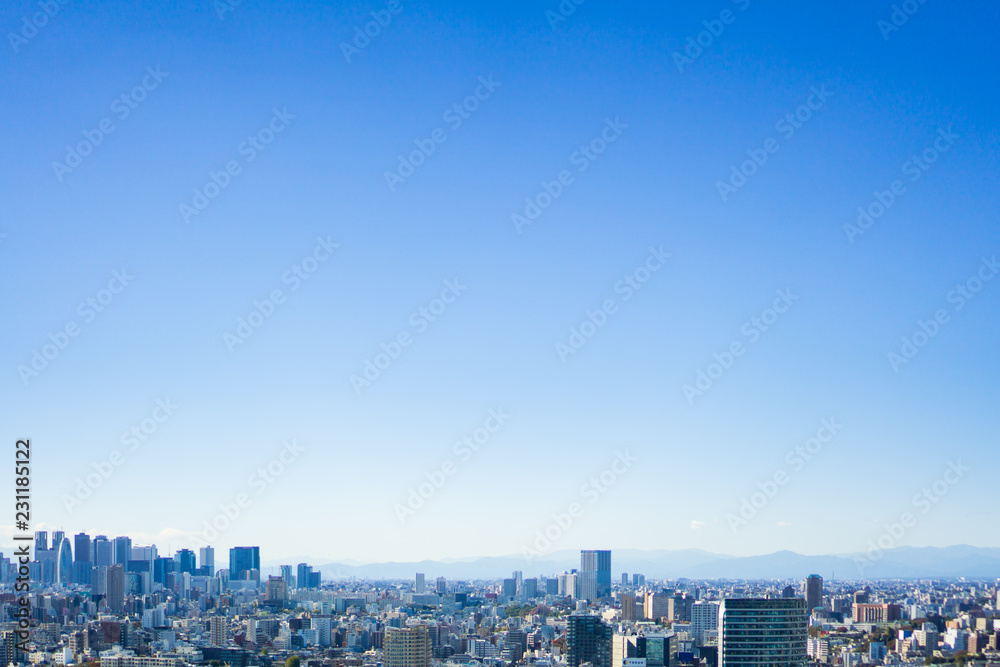 Beautiful architecture and building around Tokyo city with blue sky