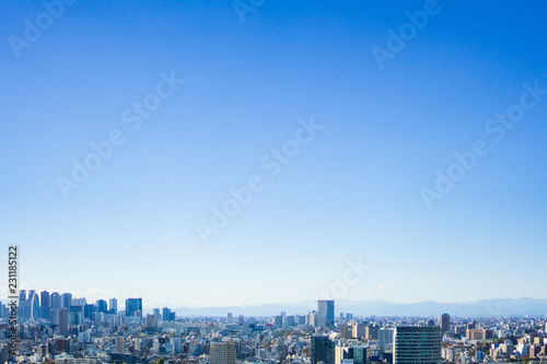 Beautiful architecture and building around Tokyo city with blue sky