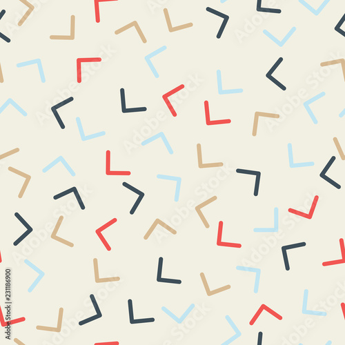 Memphis style  seamless pattern. Corners, turned in different directions. Multicolored.