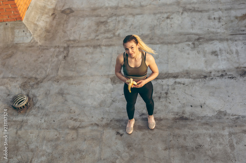 Woman taking a workout break