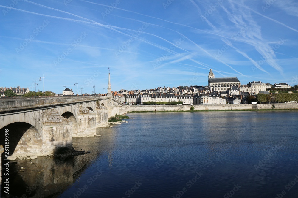 Jacques Gabriel bridge, Blois, Loire, chapel, St Nicholas Cathedral, river, boat, architecture, building, castle, old, cathedral, medieval, city, landmark, religion, historic, history, town,