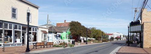 Vintage small coastal island town main street. Chincoteague, Virginia. photo