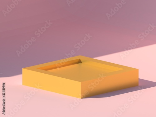 3d rendering gold podium minimal pink wall scene