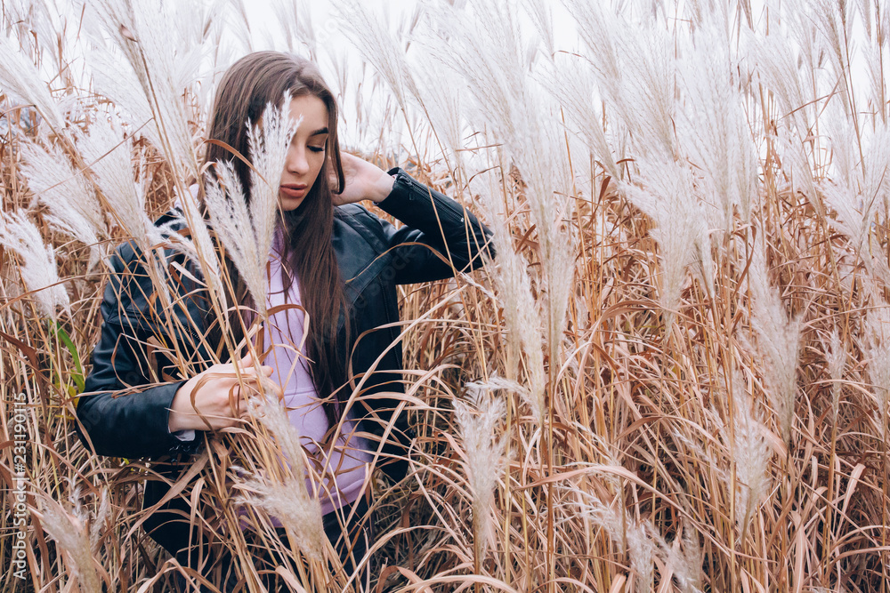 Portrait of a girl in high grass. Portrait of a girl in high grass.