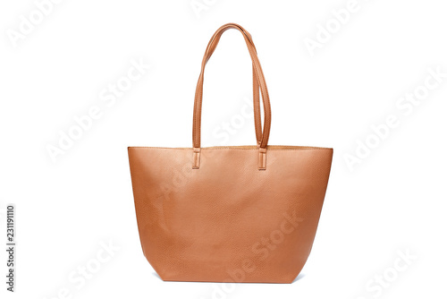 Large brown handbag isolated on white background