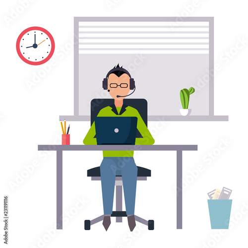 Vector modern flat character design on businessman at work