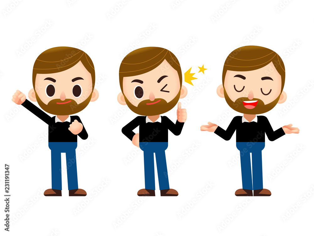 Vector business man character in different action poses isolated on white background Vector business man character in different action poses isolated on white background