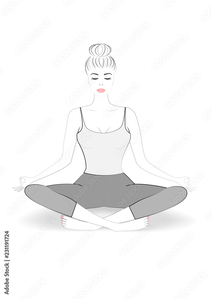 sketch of young beautiful woman practicing yoga in lotus pose, outline, vertical vector illustration sketch of young beautiful woman practicing yoga in lotus pose, outline, vertical vector illustration