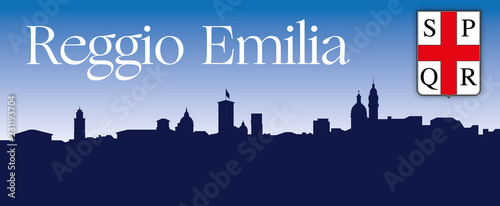 Reggio Emilia city skyline and coat of arms, Emilia Romagna, Italy, vector illustration photo