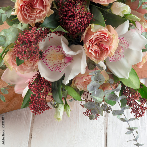 Wedding bouquet, flowers for the bride. Close up.