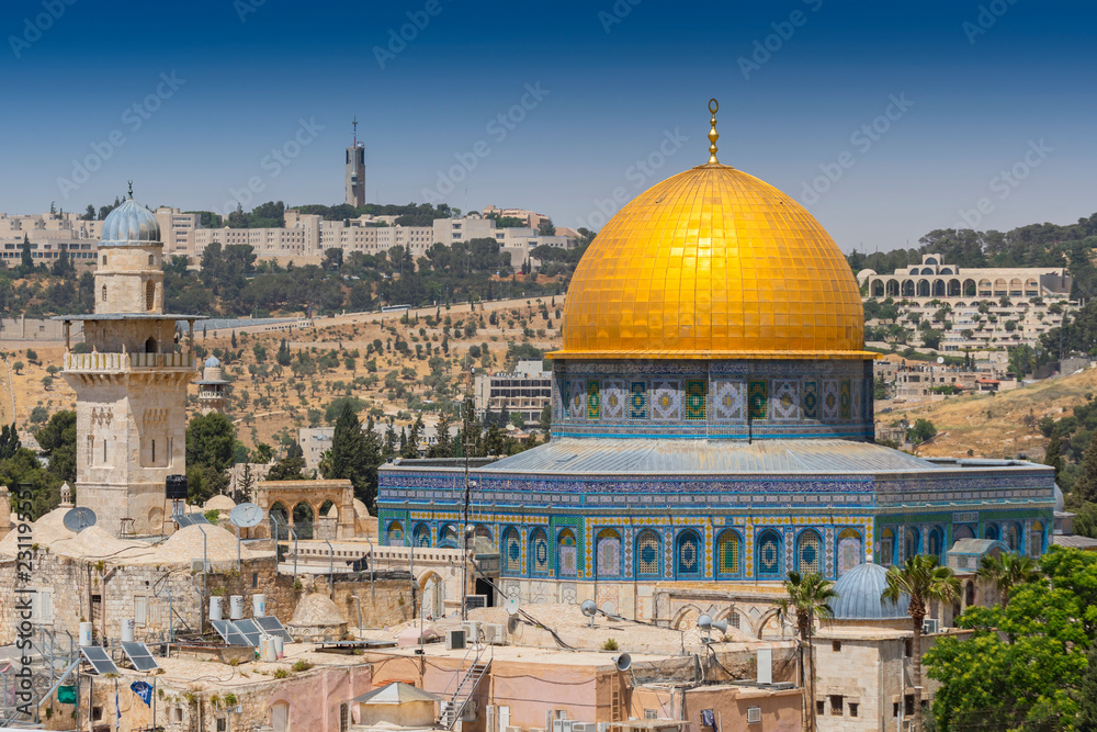 View from the old city of Jerusalem on the Dome of the Rock, Israel.