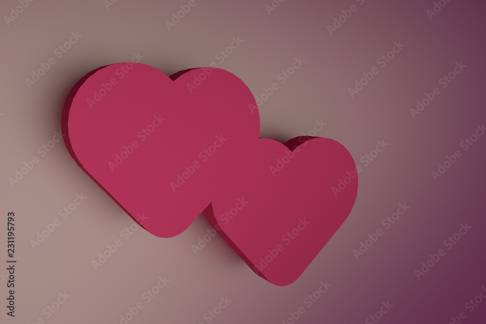 Creative abstract love, wedding marriage ceremony and Valentine's Day celebration concept: red glossy shiny heart shape , 3d rendering