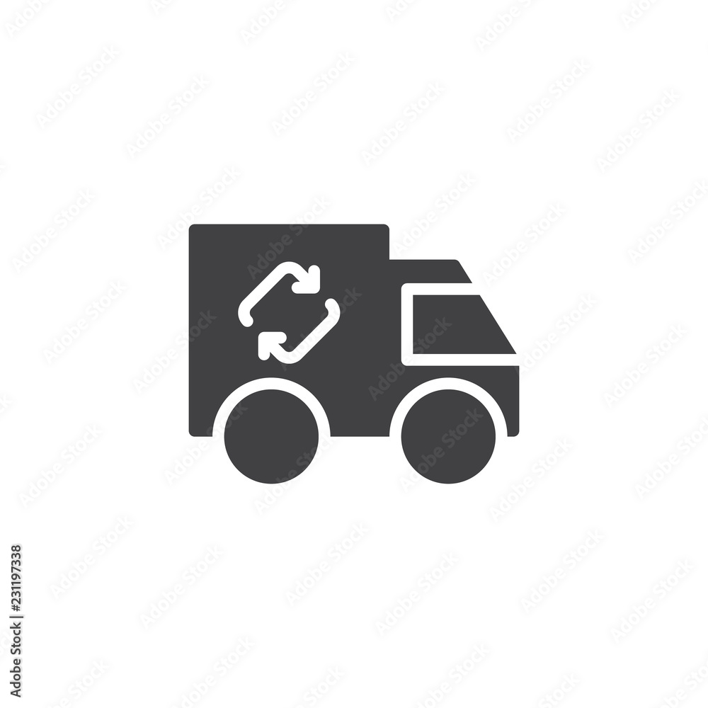 Recycling truck vector icon. filled flat sign for mobile concept and web design. Ecology simple solid icon. Symbol, logo illustration. Pixel perfect vector graphics