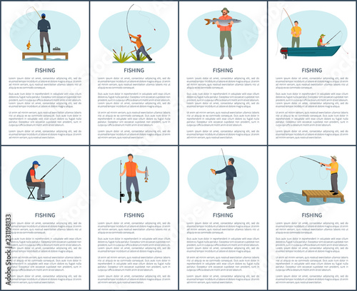 Flyer Set Including Fishing Situations with Fishermen