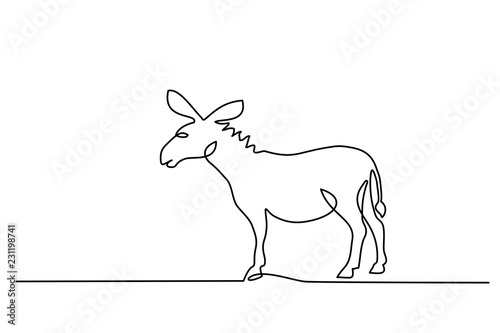 Continuous one line drawing. Donkey in modern minimalistic style. Vector illustration
