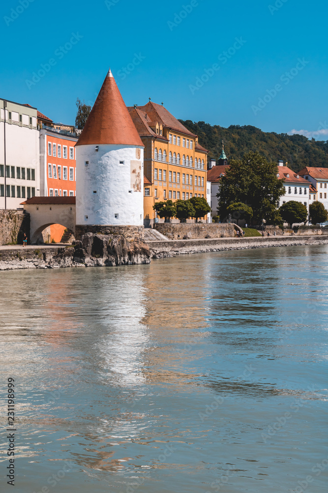 Beautiful view with reflections at Passau - Danube Bavaria - Germany