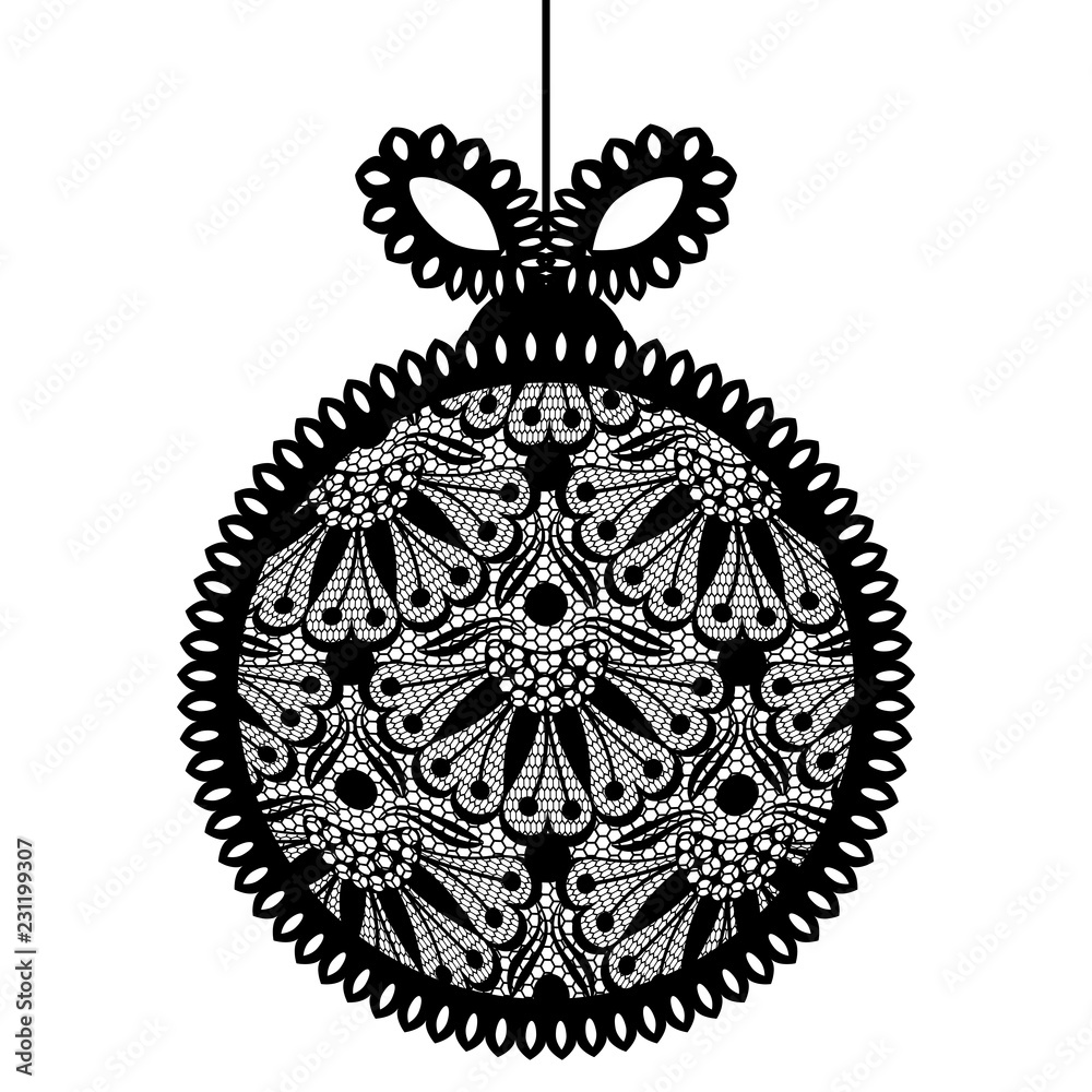 Decorative black lace Christmas ball toy on white background Decorative black lace Christmas ball toy on white background
