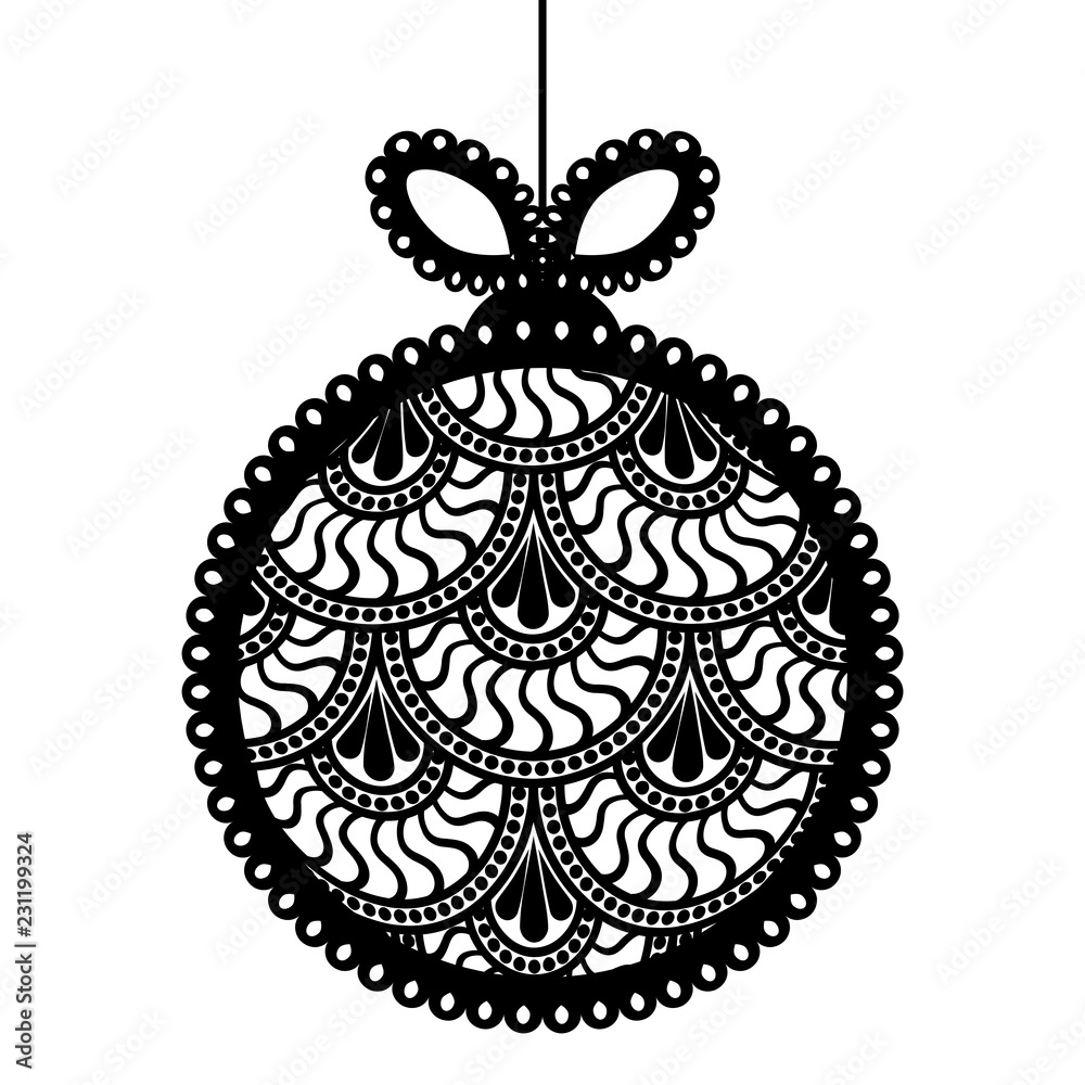 Fototapeta premium Decorative black lace Christmas ball toy on white background