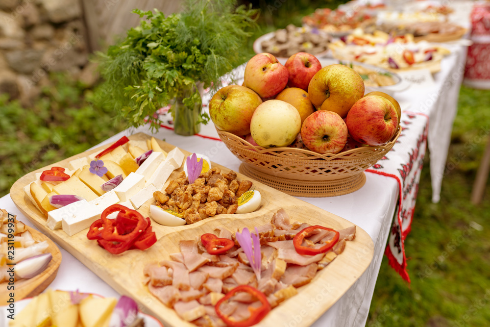 Table with traditional food from Romania and Moldova at a brunch Table with traditional food from Romania and Moldova at a brunch