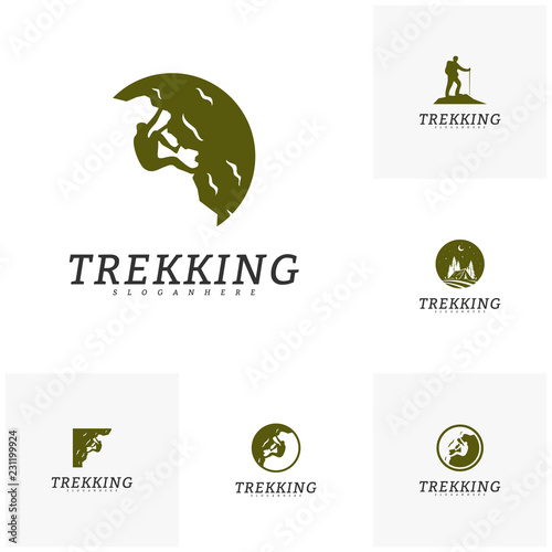 Set of Rock Climber vector logo template. Outdoor activity symbol logo