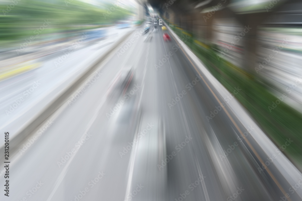traffic in urban city. car on road. speed motion blur