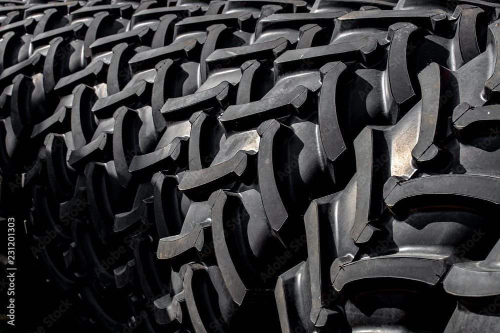 Fototapeta premium Tractor tires wheels closeup pattern