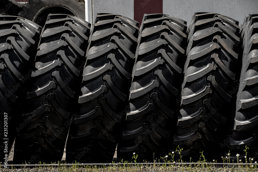 Fototapeta premium Tractor tires wheels closeup pattern