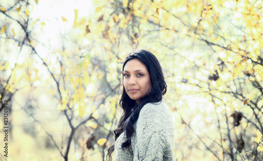 Beautiful Young Millennial Hispanic, American Indian, Multi-racial Woman Portrait Outside on a Fall Day Beautiful Young Millennial Hispanic, American Indian, Multi-racial Woman Portrait Outside on a Fall Day