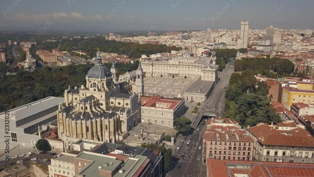Royal Palace of Madrid and cathedral de la Almudena, aerial view Royal Palace of Madrid and cathedral de la Almudena, aerial view