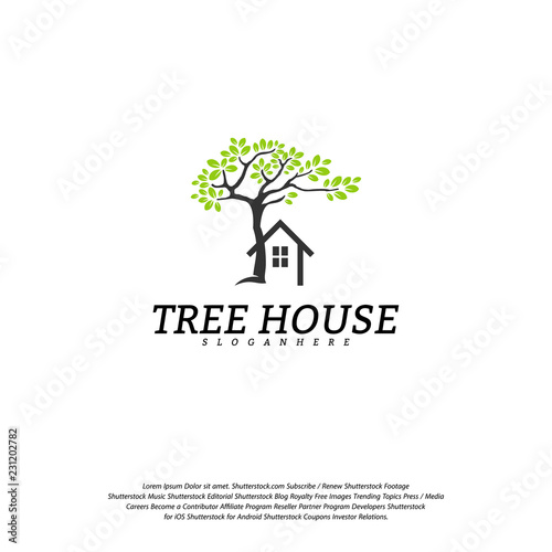 Tree House logo vector template. Leaf House logo