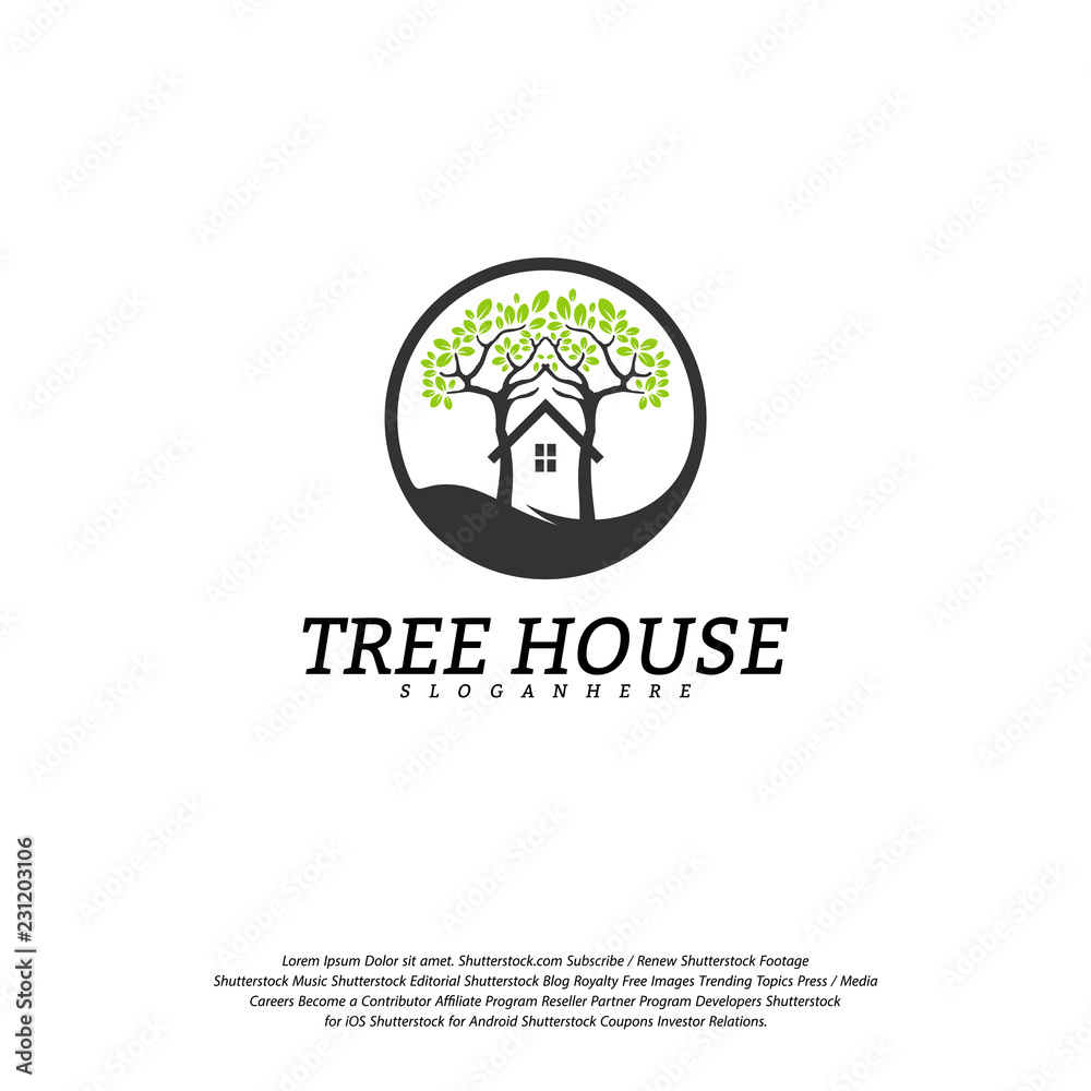 Tree House logo vector template. Leaf House logo