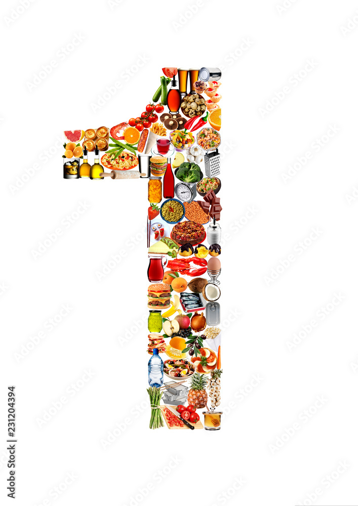 Fototapeta premium FOODFONT NUMBER 1 ON WHITE