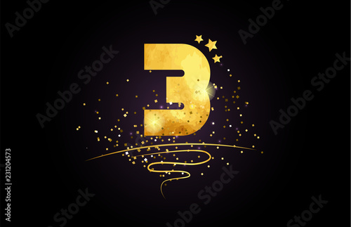 3 number icon design with golden star and glitter