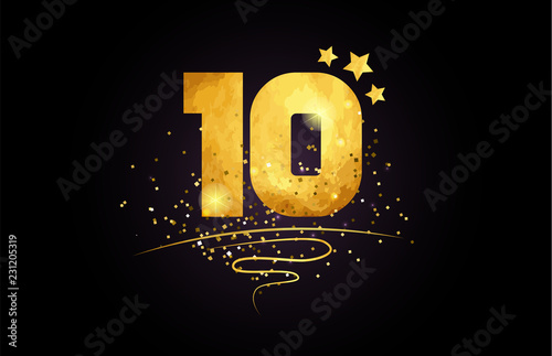 10 ten number icon design with golden star and glitter