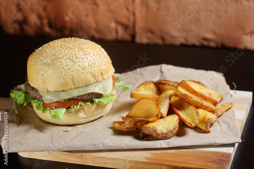 hamburger and french fries