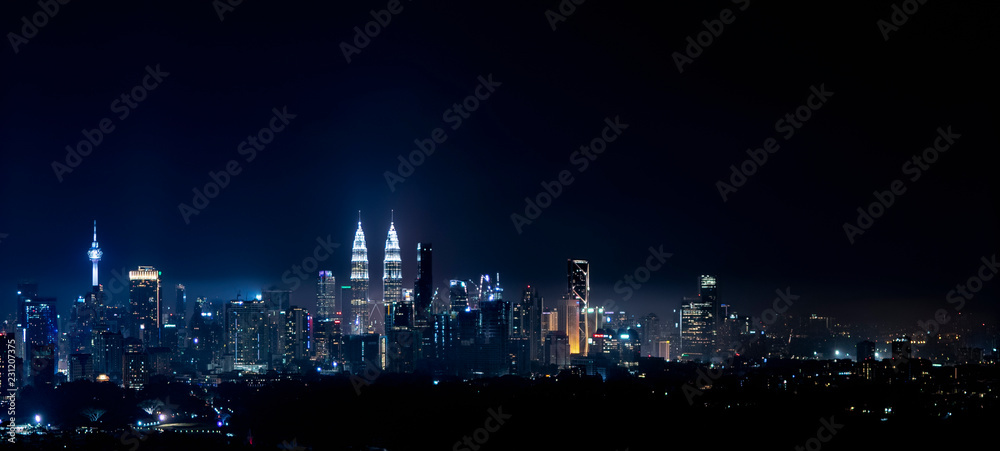 A panoramic aerial night scape of Kuala Lumpur city