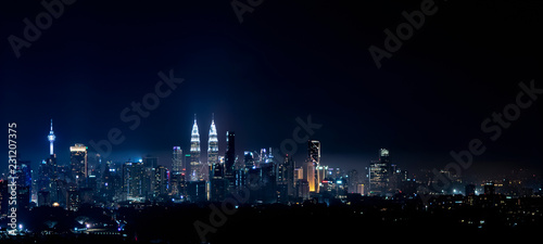 A panoramic aerial night scape of Kuala Lumpur city