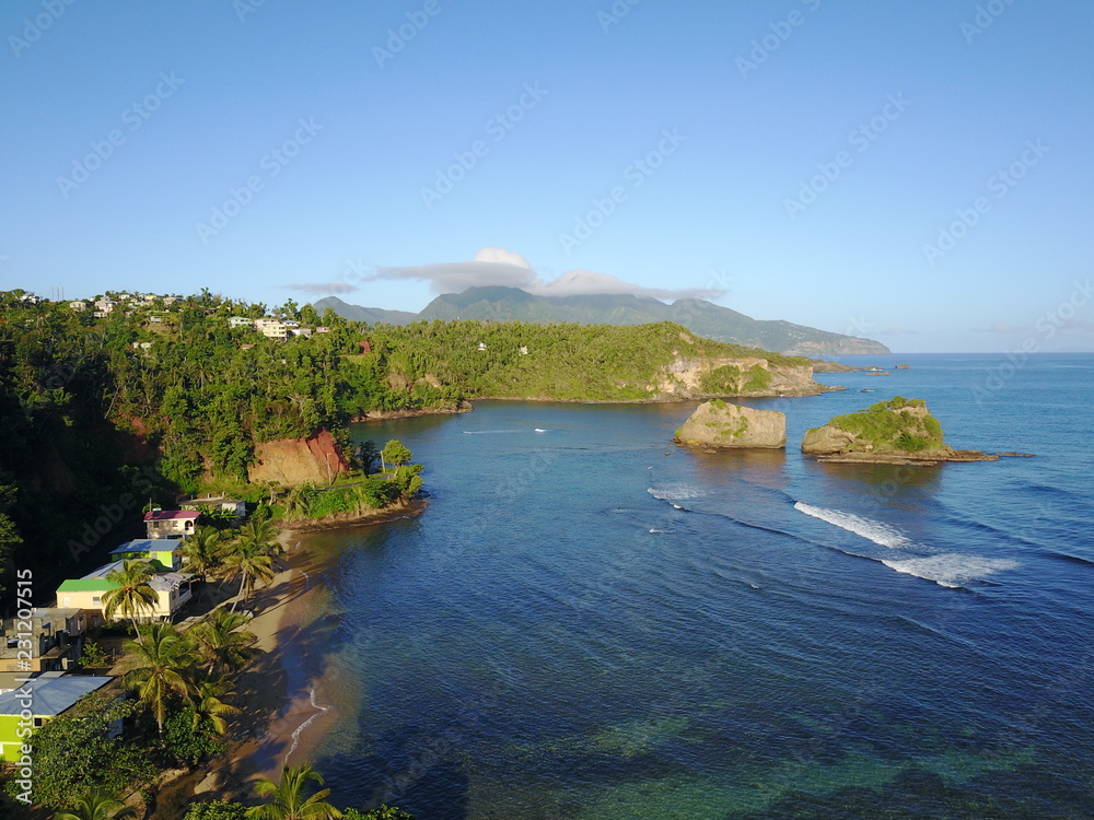 Aerial view of Calibishie coast & Islands, Dominica