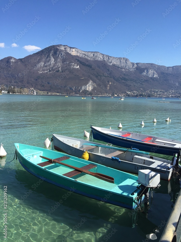 boats in the bay Annecy